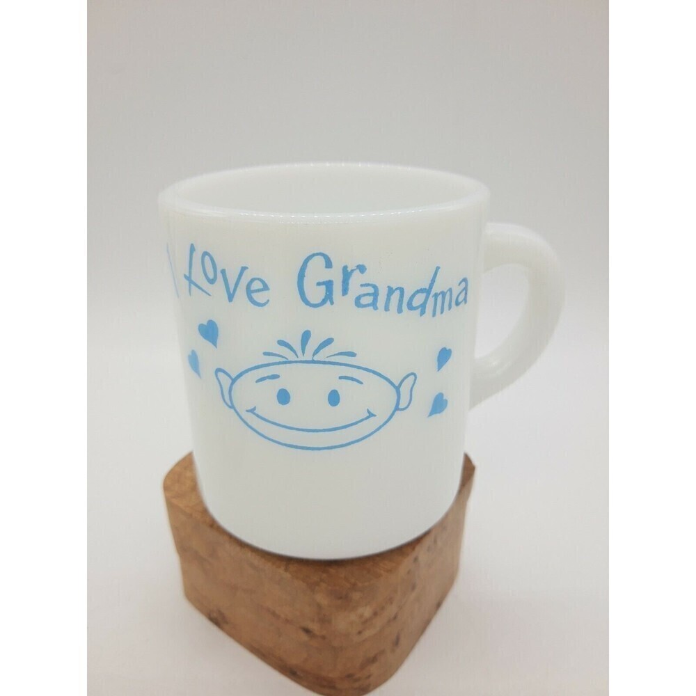 HAZEL ATLAS MILK GLASS I LOVE GRANDMA COFFEE TEA CUP MUG VINTAGE!